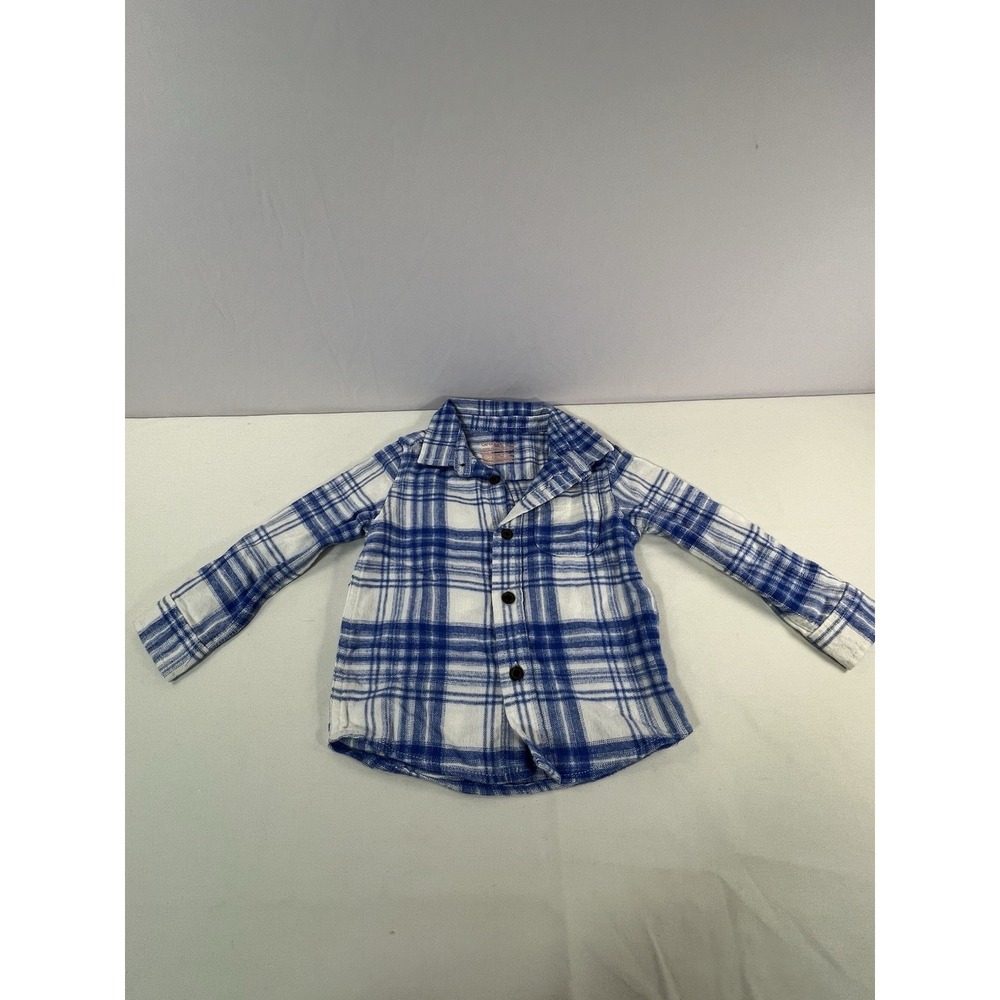 Cat & Jack Baby Boys Flannel Button Size 18 Months Blue &‎ White Plaid